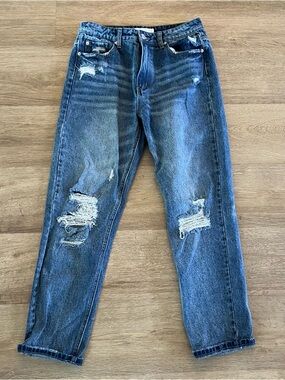 TNR Boyfriend Distressed Jeans Straight Leg Denim High Rise Size 27